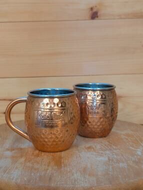 Set of 2 Ketel One Copper Moscow Mule Mugs Stainless Steel Lined 4"